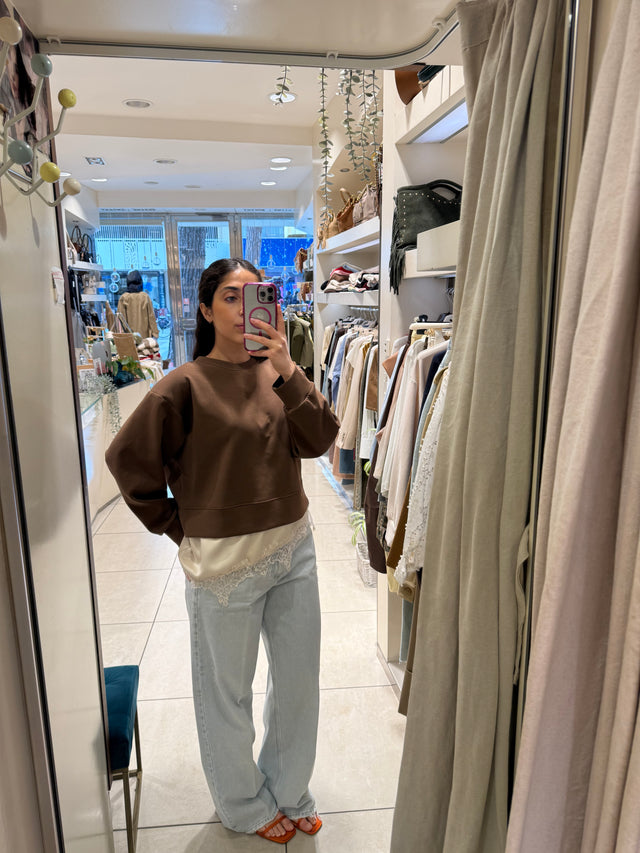 Felpa con pizzo e satin