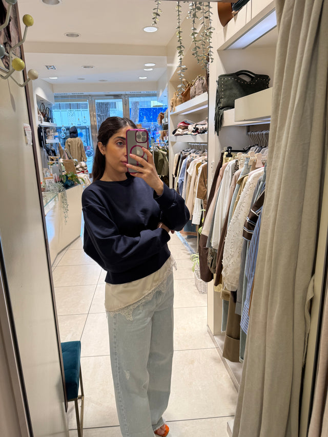 Felpa con pizzo e satin