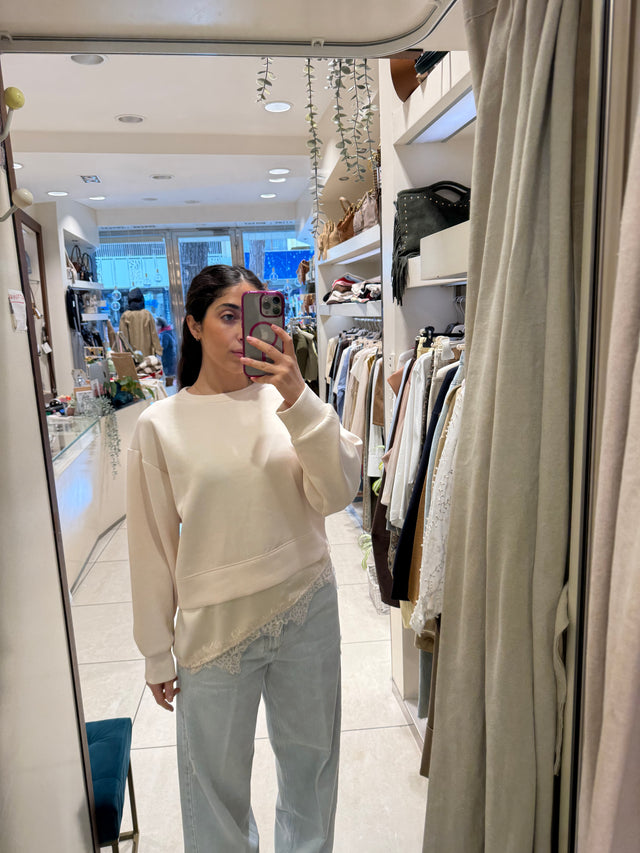 Felpa con pizzo e satin